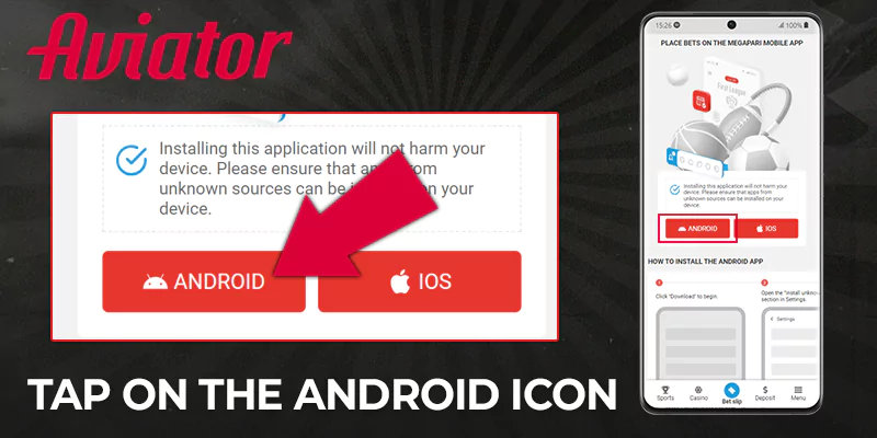 Tap on the Android icon to download the APK file of the Megapari app
